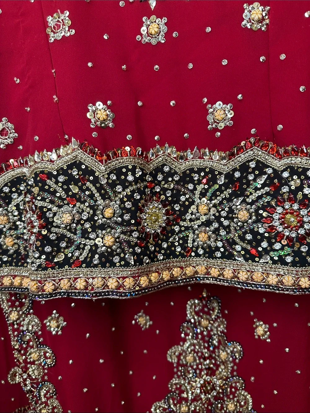 Embellished Lengha with Gold & Black Accents with included jewelry set